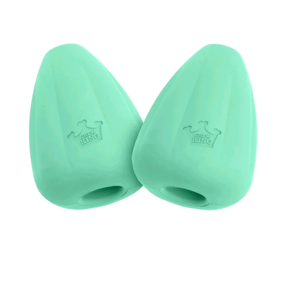 NWT Chew King Fetch Food Treat Dispensing Rubber Dog Toy Teal Green Large 2 Pack